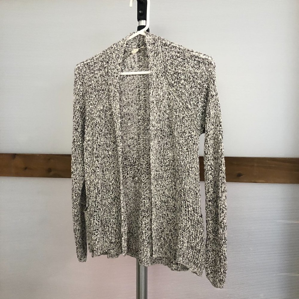 Eileen FISHER Grey White Knit‎ Crochet Open Cardigan Sz XXS